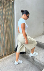 Bermuda long en coton pour femmes vu de côté 