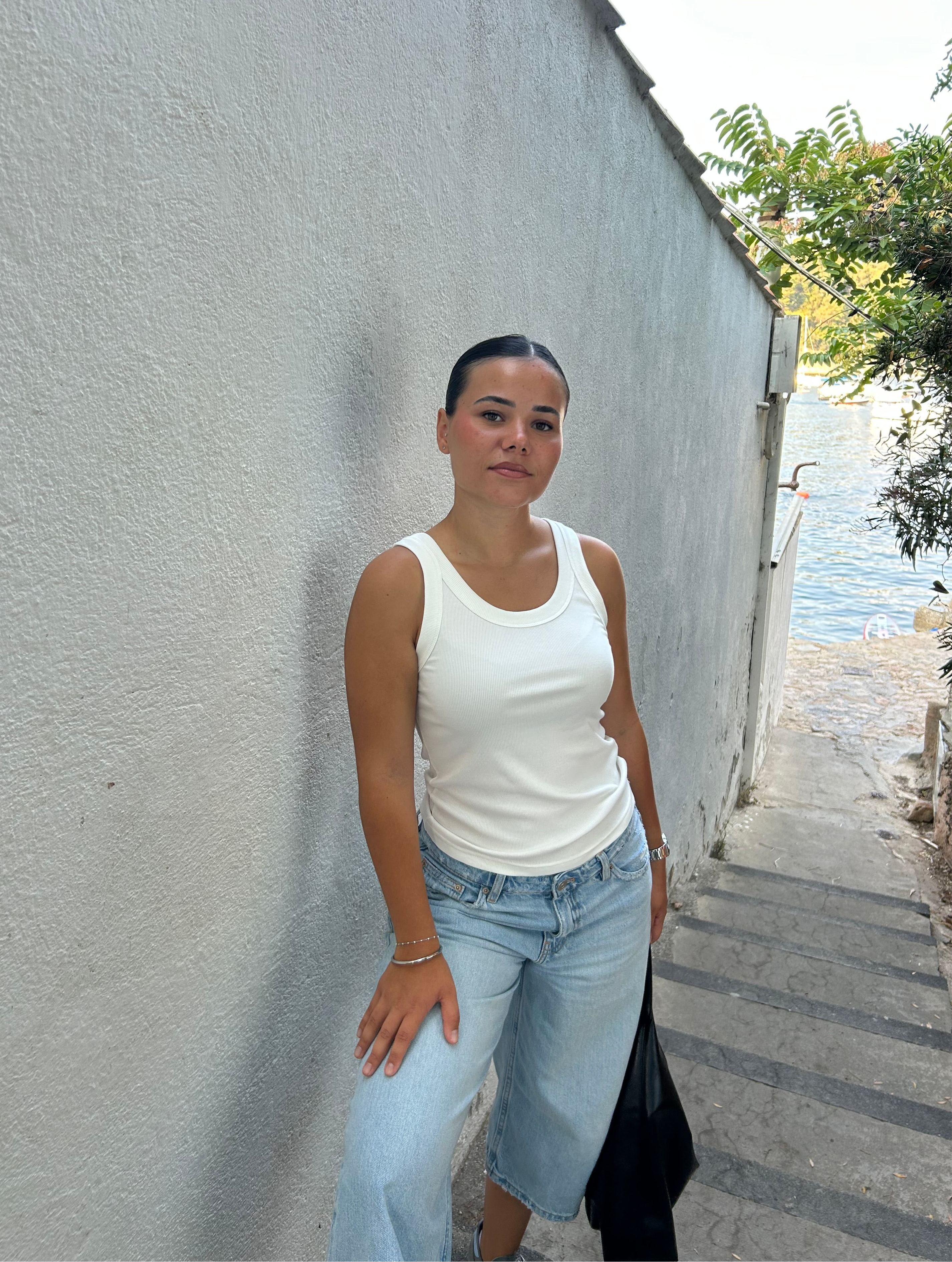 Top sans manches blanc en coton pour femmes 